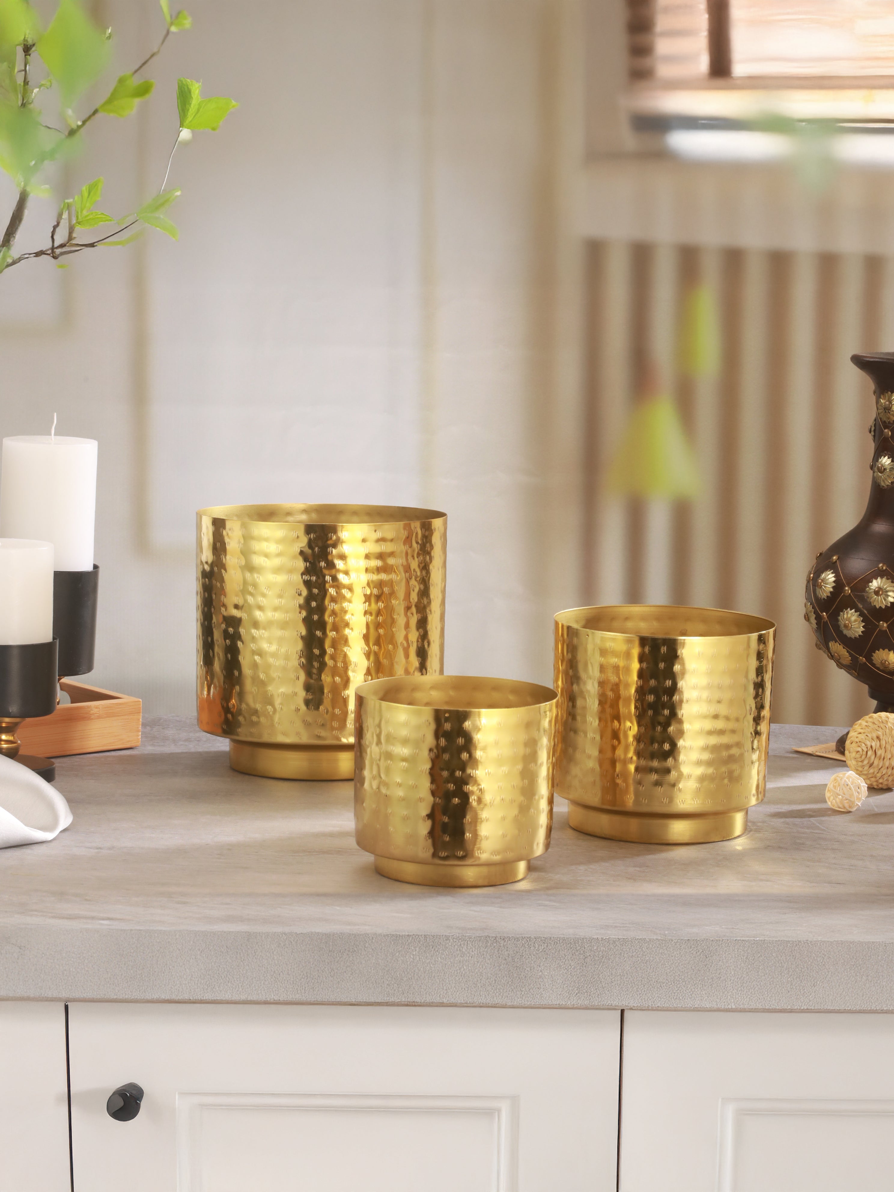 Luxe Gold Metal Planters (Set of 3)