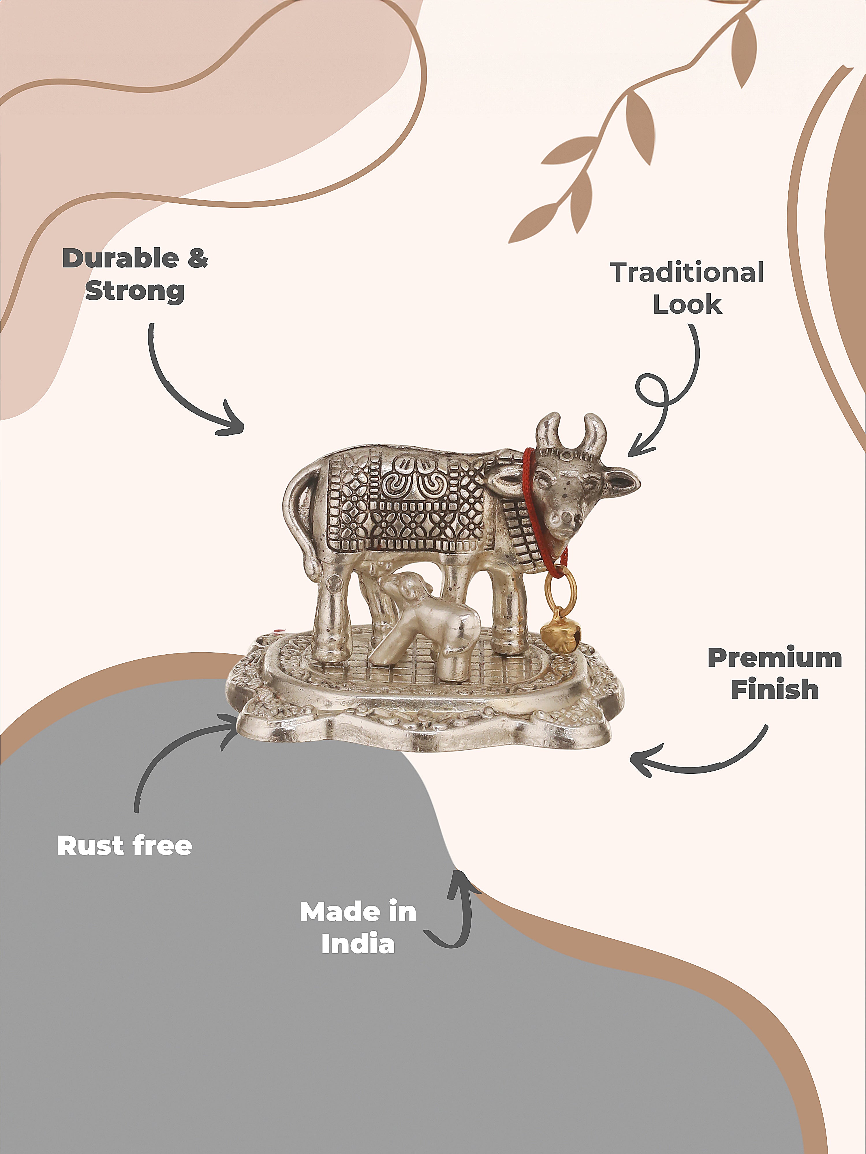 German Silver Kamdhenu Cow & Calf