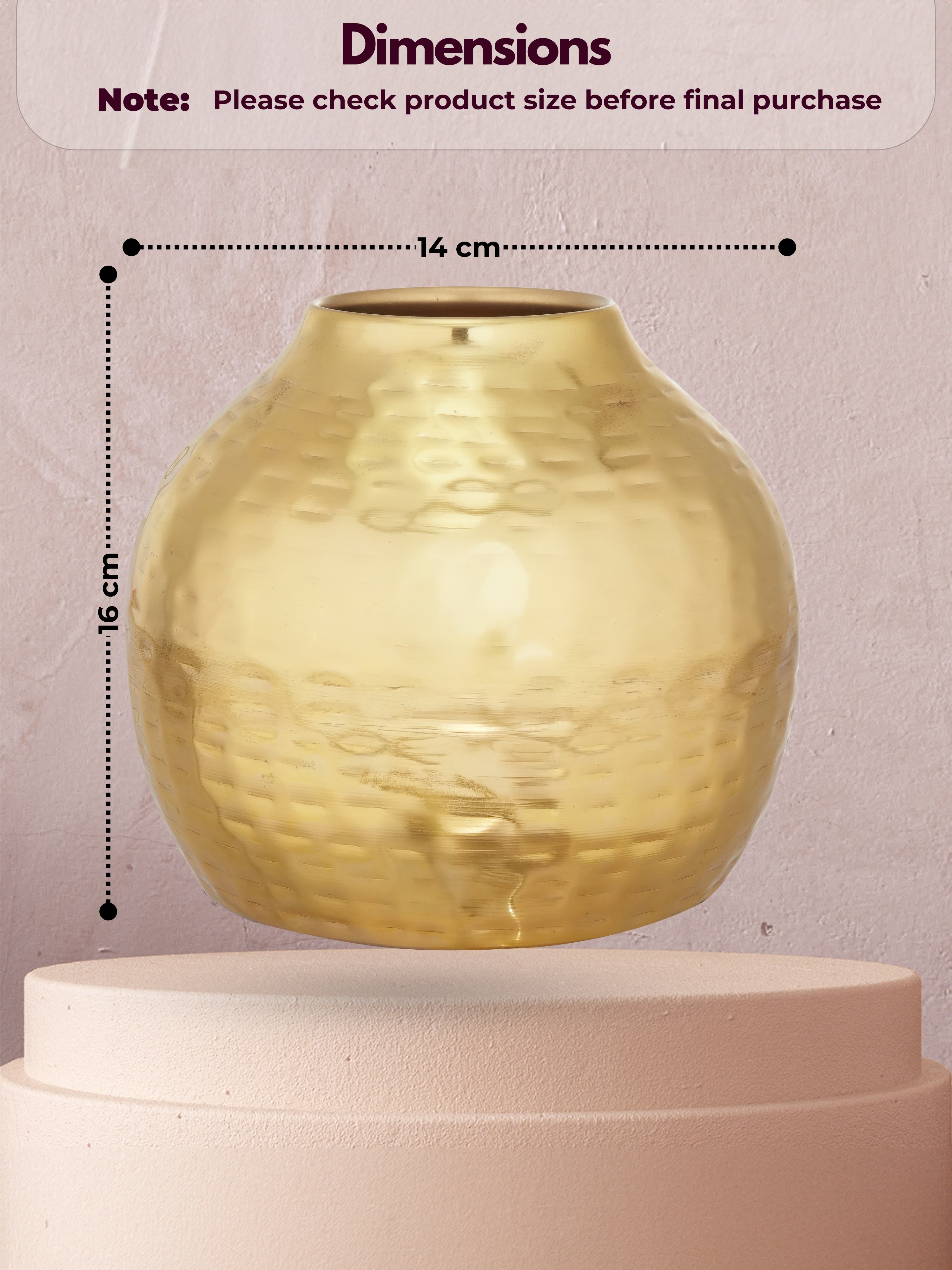 Handcrafted Hammered Gold Metal Flower Vase
