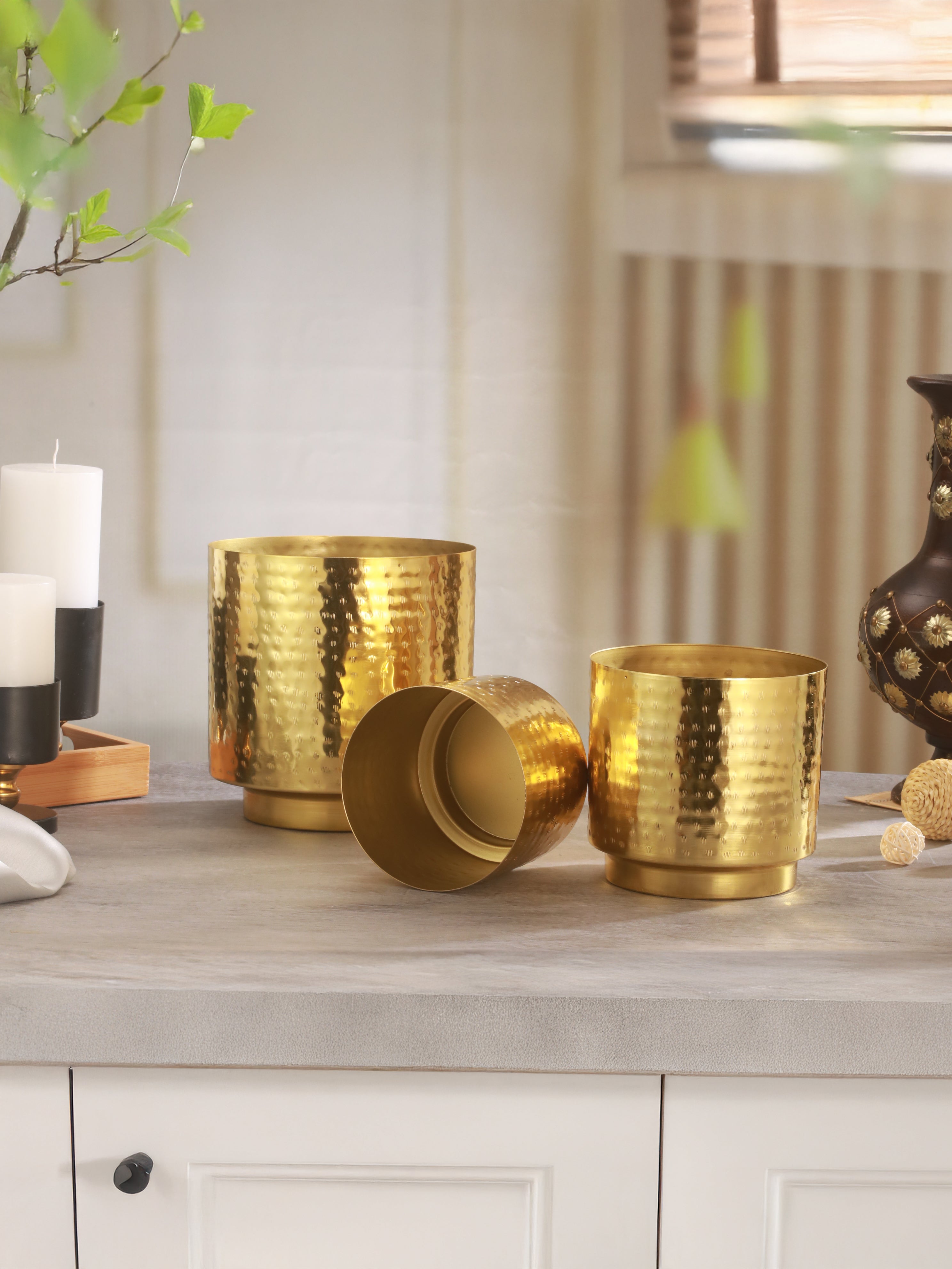 Luxe Gold Metal Planters (Set of 3)