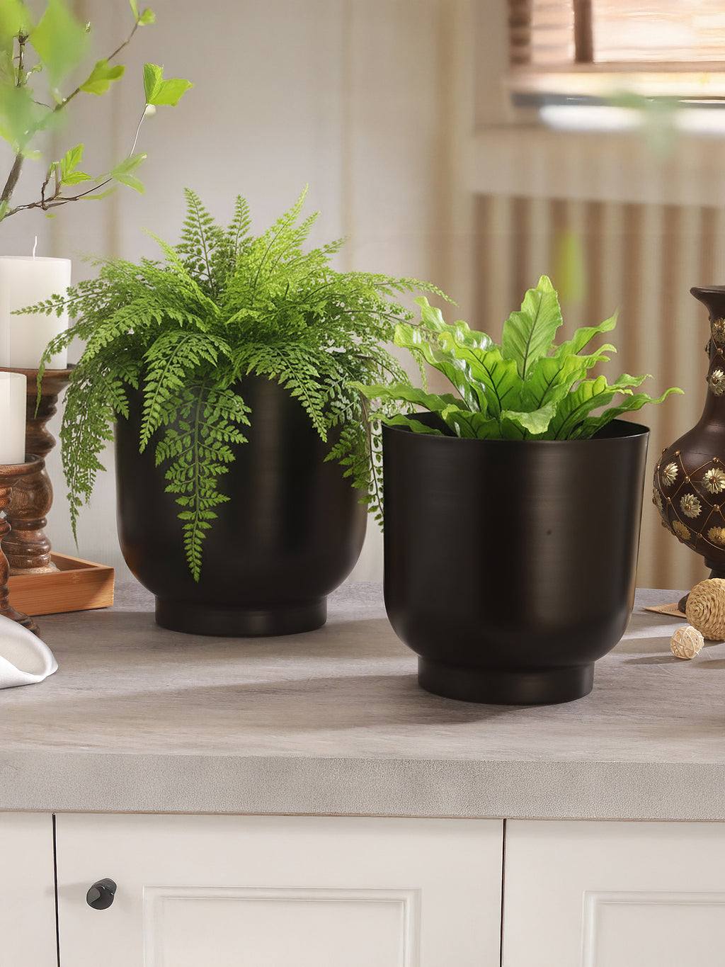 Matte Black Metal Planter Duo