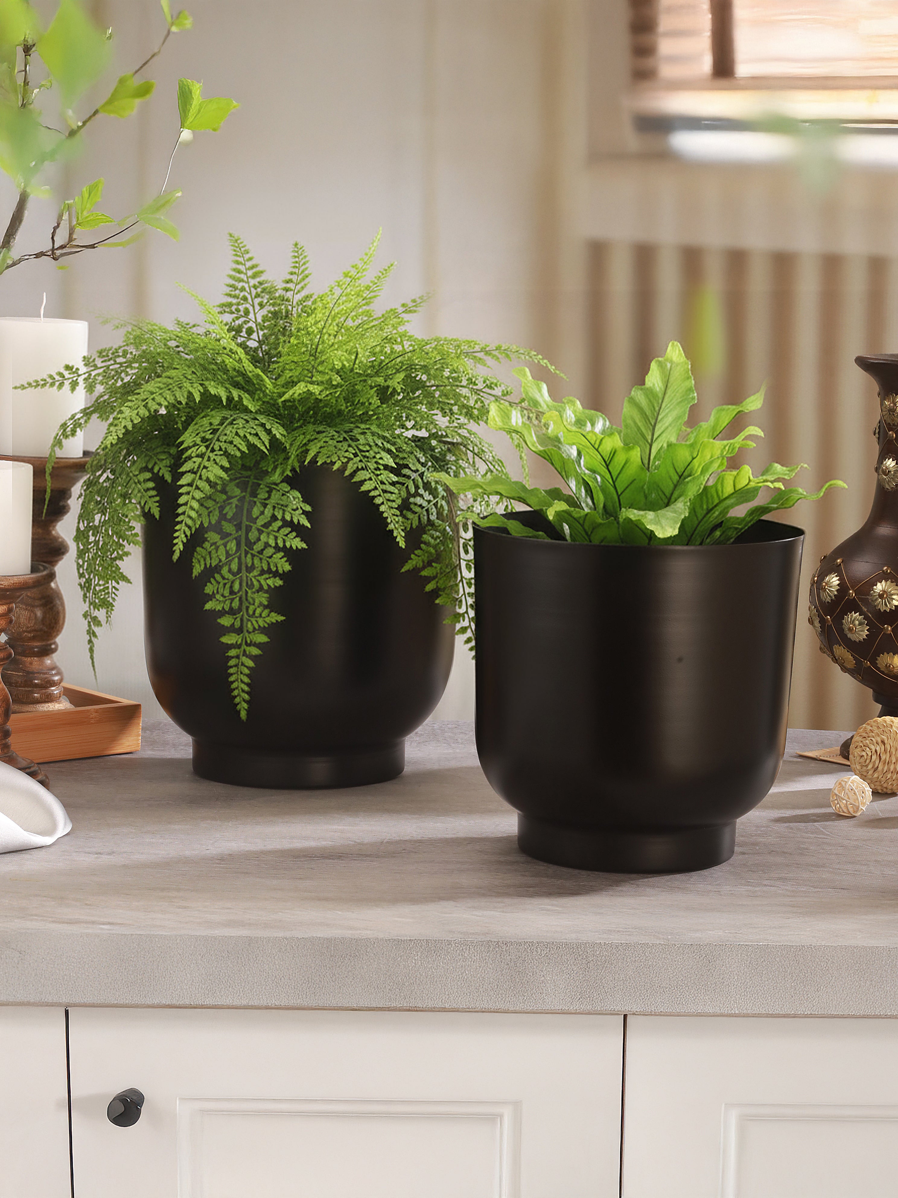 Matte Black Metal Planter Duo