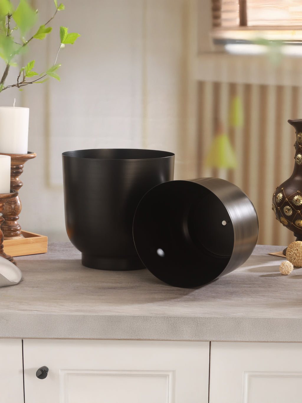 Matte Black Metal Planter Duo