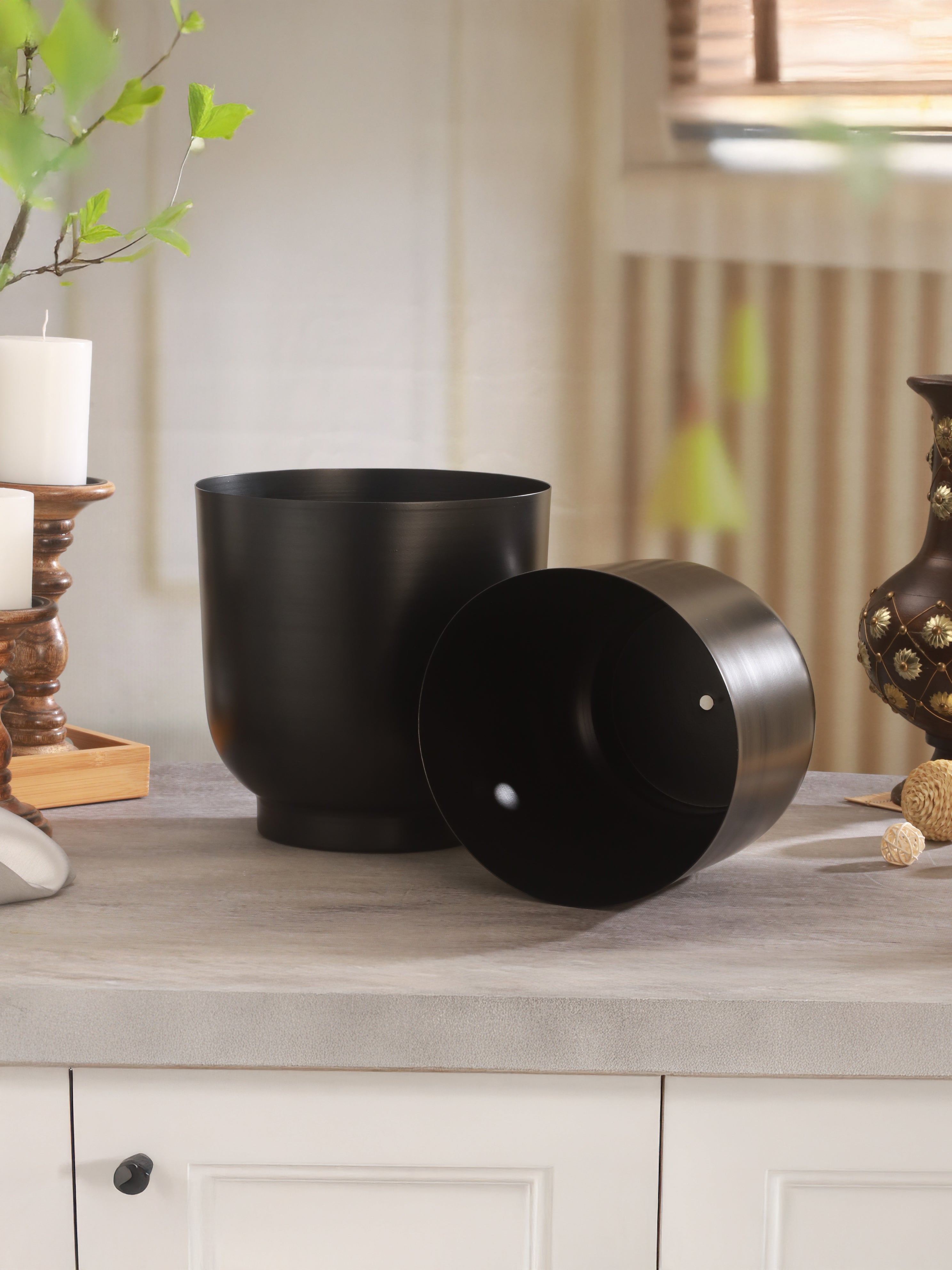 Matte Black Metal Planter Duo