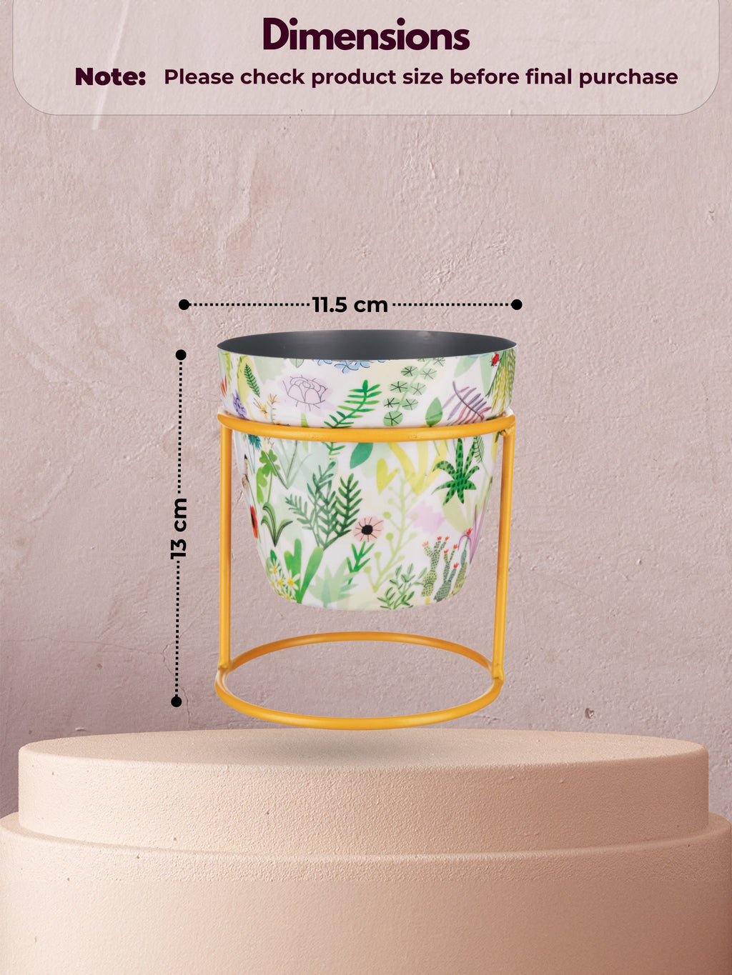 Set of 2 Floral Metal Planters with Gold Stand