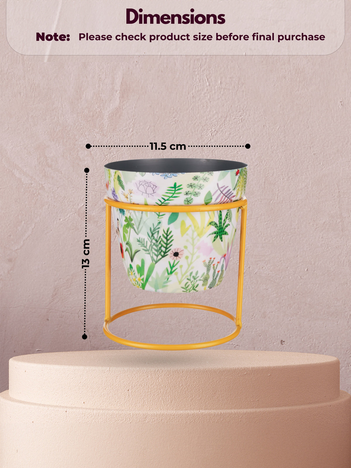Set of 2 Floral Metal Planters with Gold Stand