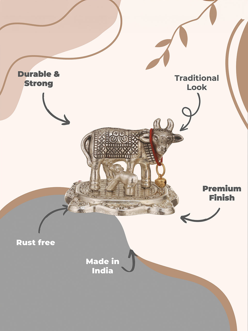 German Silver Kamdhenu Cow & Calf