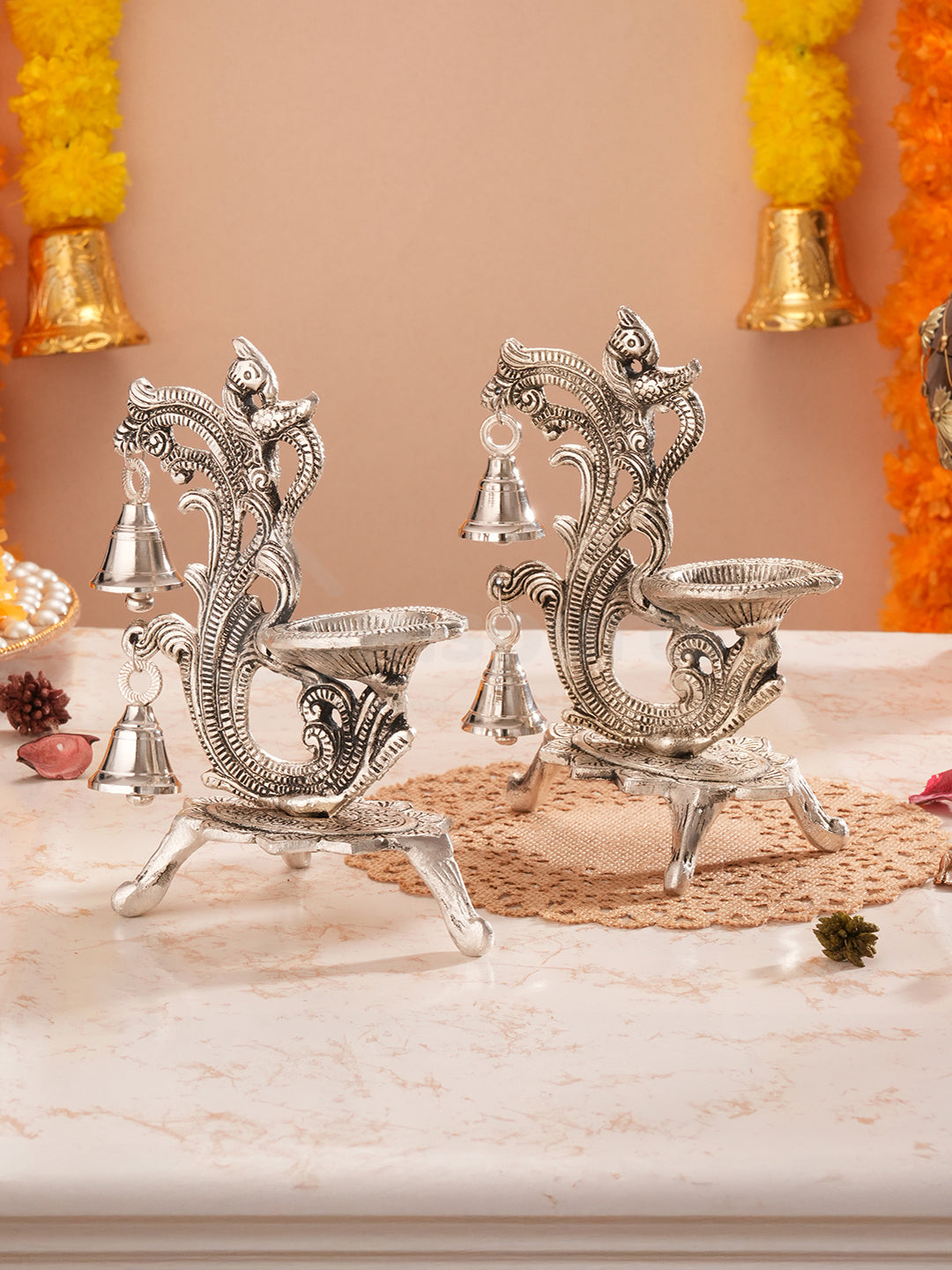 Saanjh Glow German Silver Bell Diya