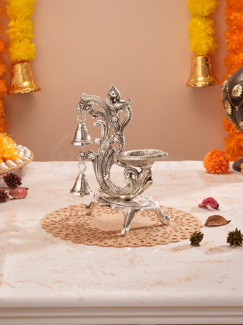 Saanjh Glow German Silver Bell Diya