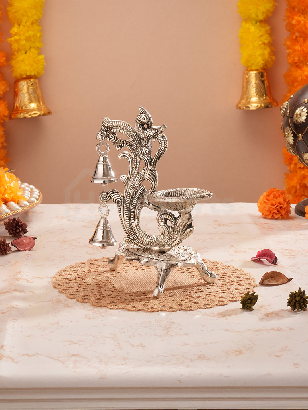 Saanjh Glow German Silver Bell Diya
