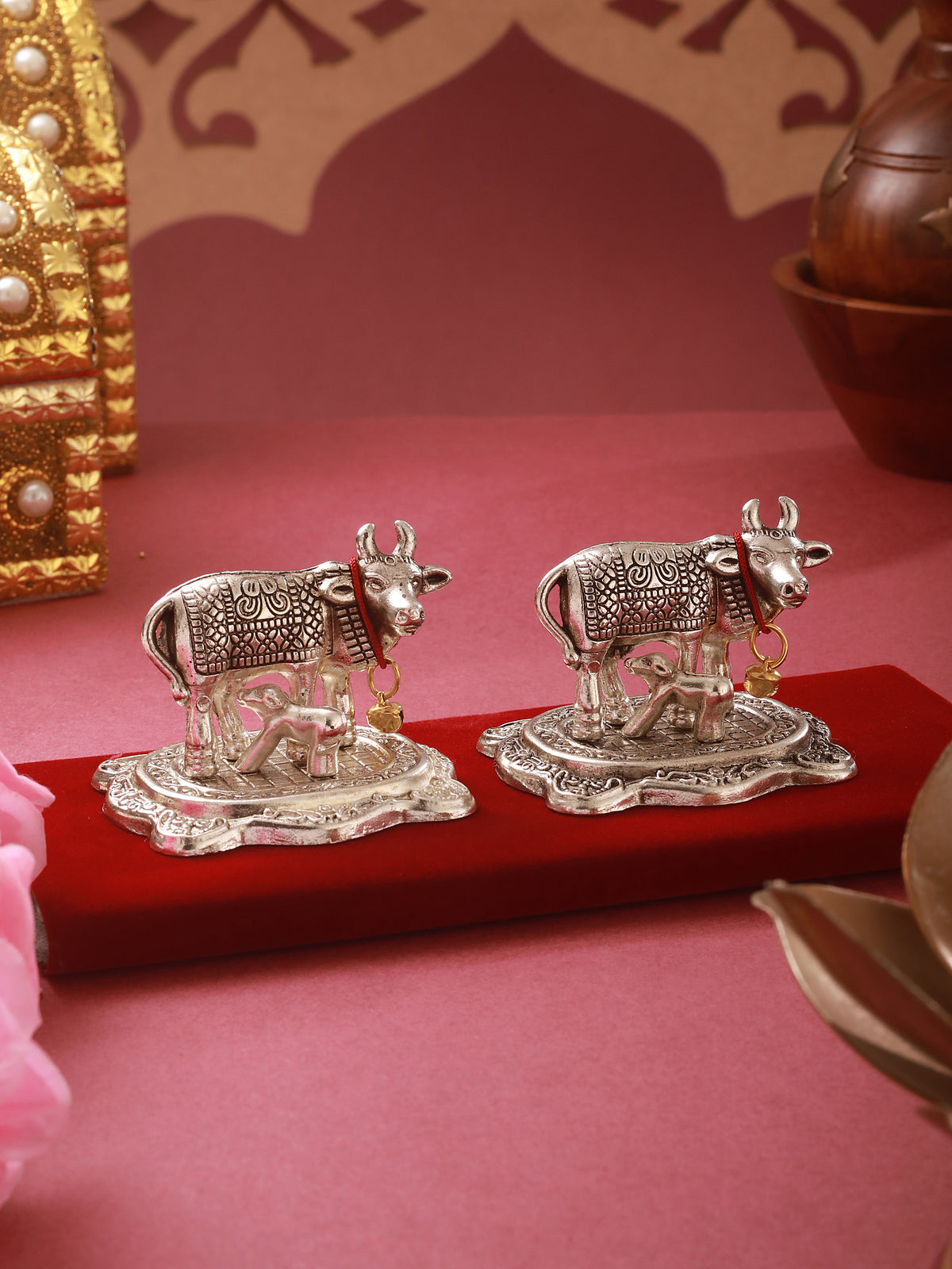 German Silver Kamdhenu Cow & Calf