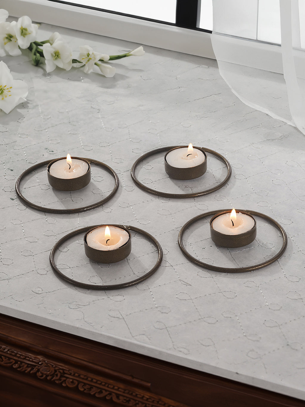 Rustic Radiance Tea Light Candle Holder - Set of 4