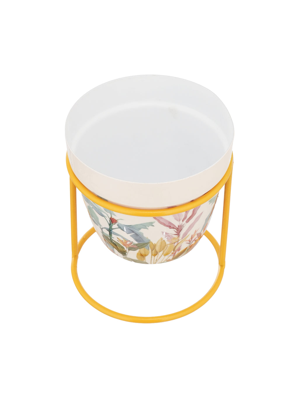 Set of 2 Floral Metal Planters with Gold Stand