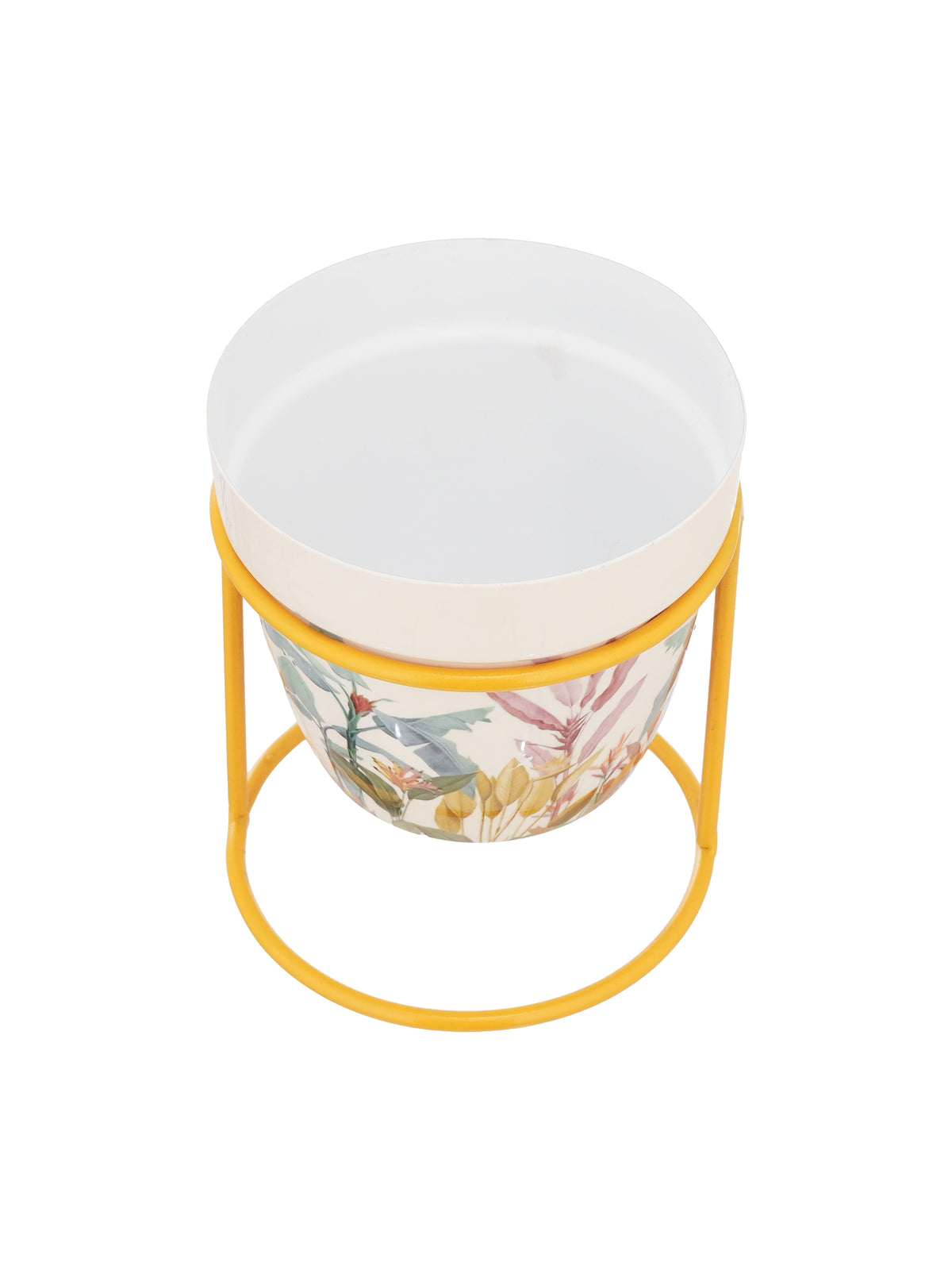 Set of 2 Floral Metal Planters with Gold Stand