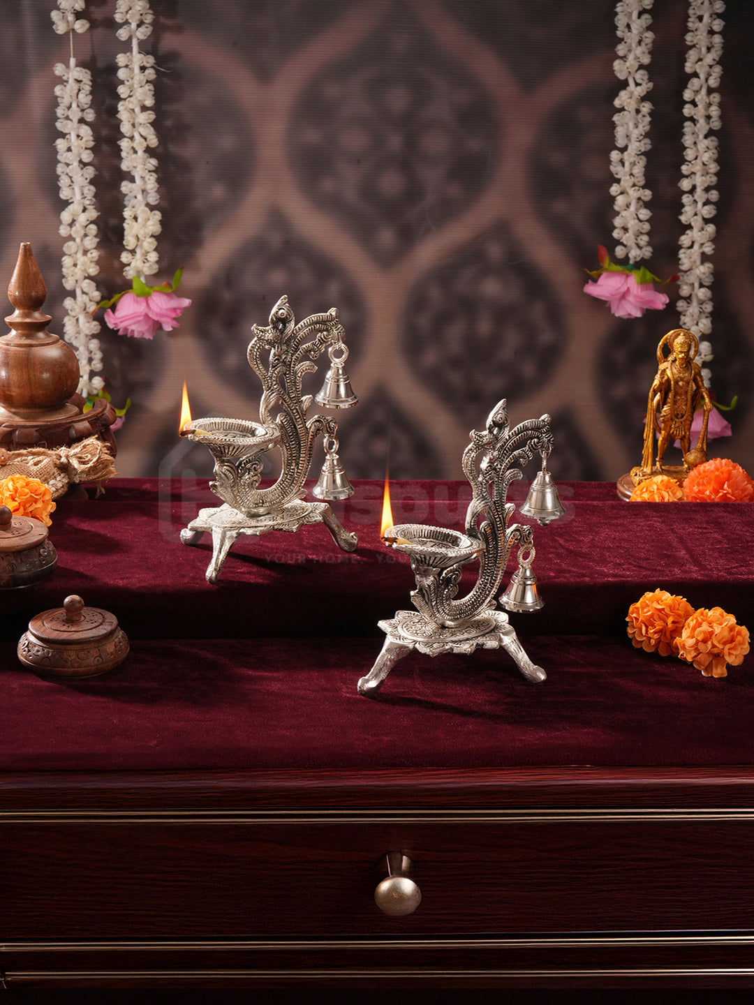 Saanjh Glow German Silver Bell Diya