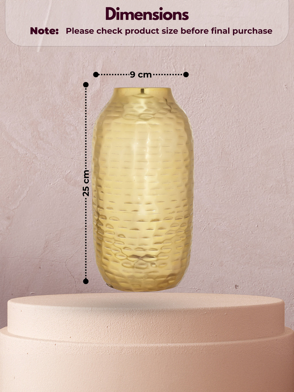 Handcrafted Hammered Gold Metal Flower Vase