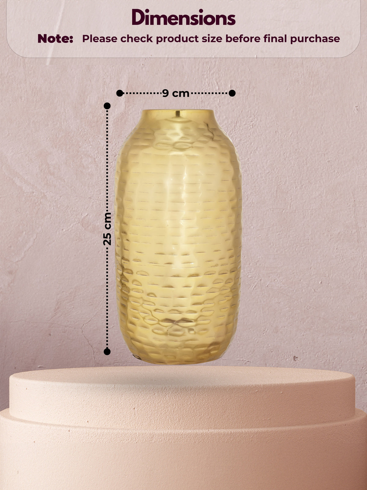 Handcrafted Hammered Gold Metal Flower Vase
