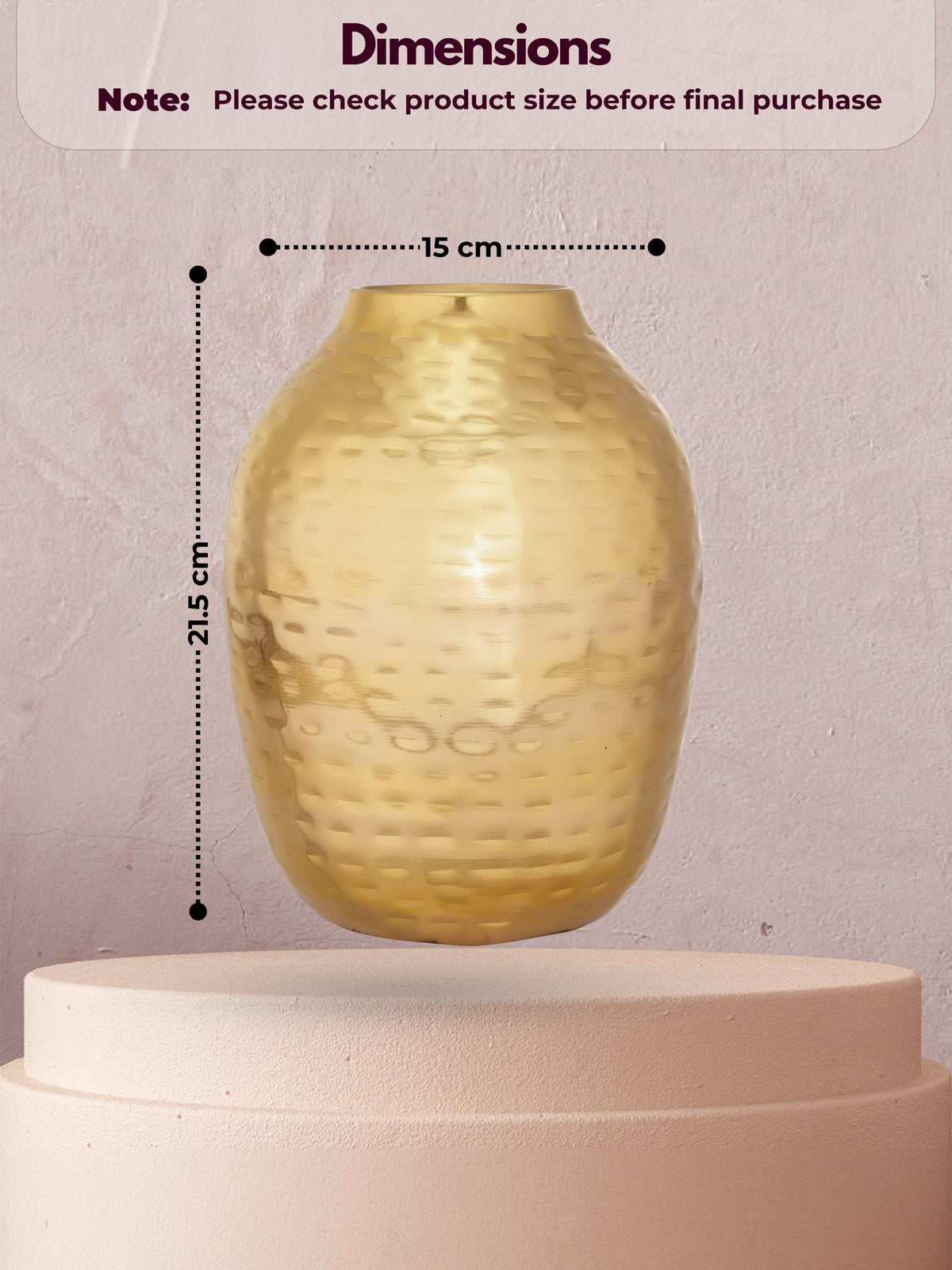 Handcrafted Hammered Gold Metal Flower Vase