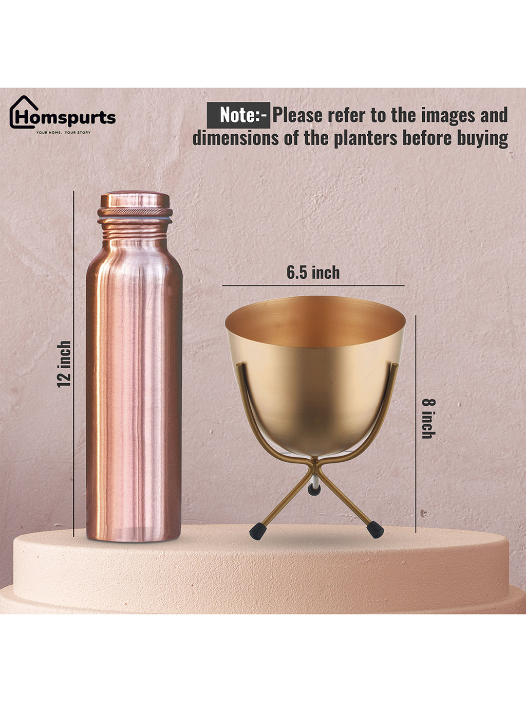 Matte Finish Golden Table Top Metal Planters With Stand