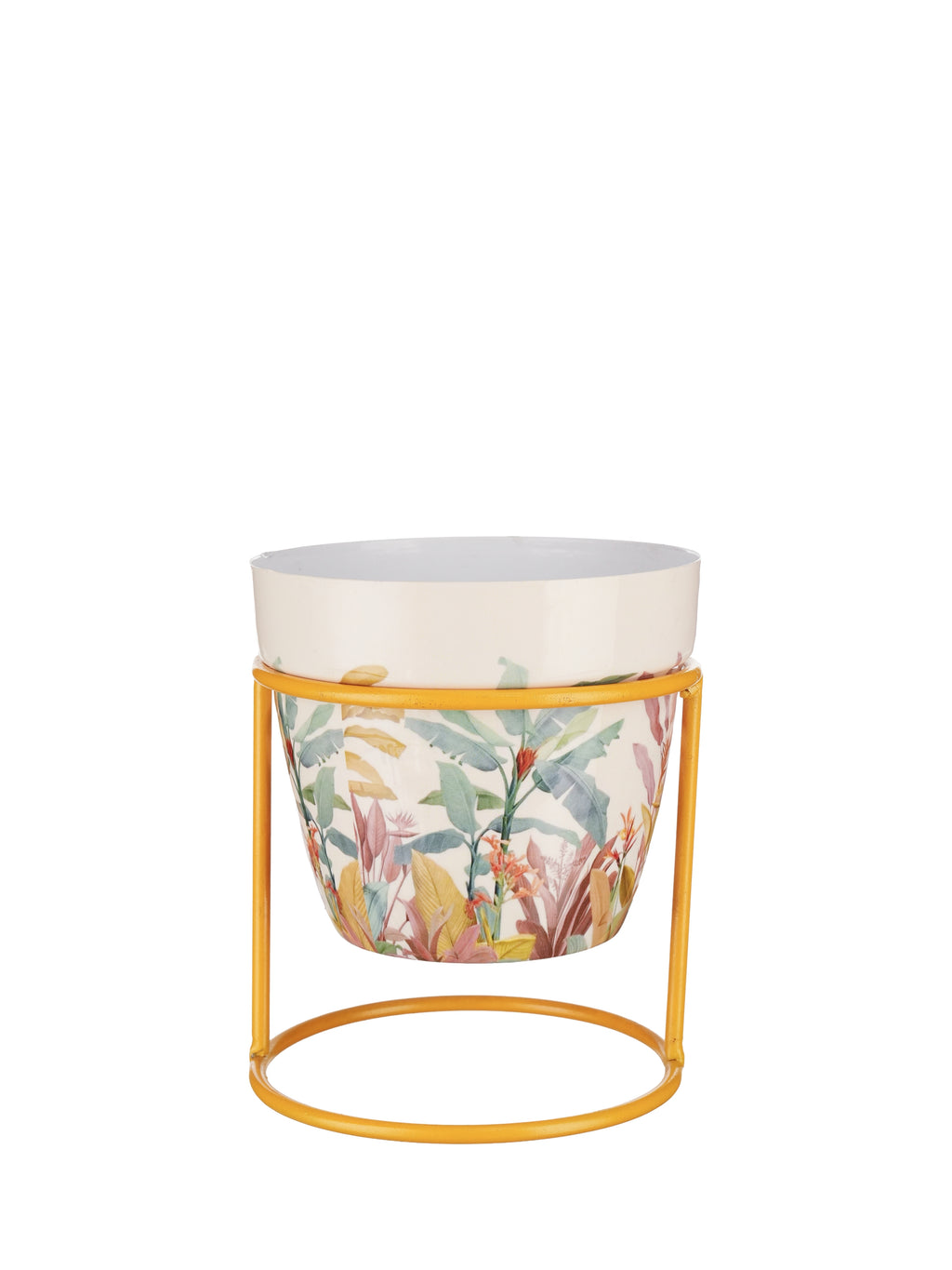 Set of 2 Floral Metal Planters with Gold Stand