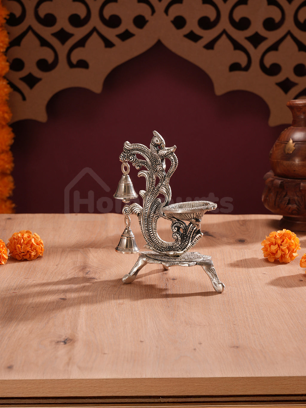 Saanjh Glow German Silver Bell Diya