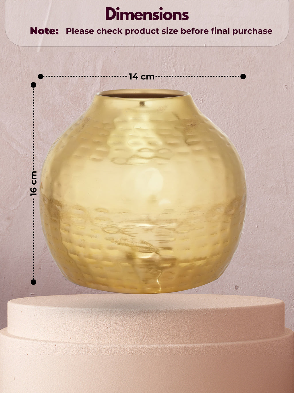 Handcrafted Hammered Gold Metal Flower Vase