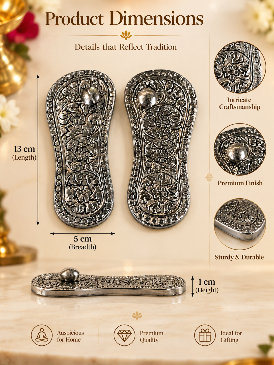 Aaradhya Heritage Metal Paduka Pair - Image 4