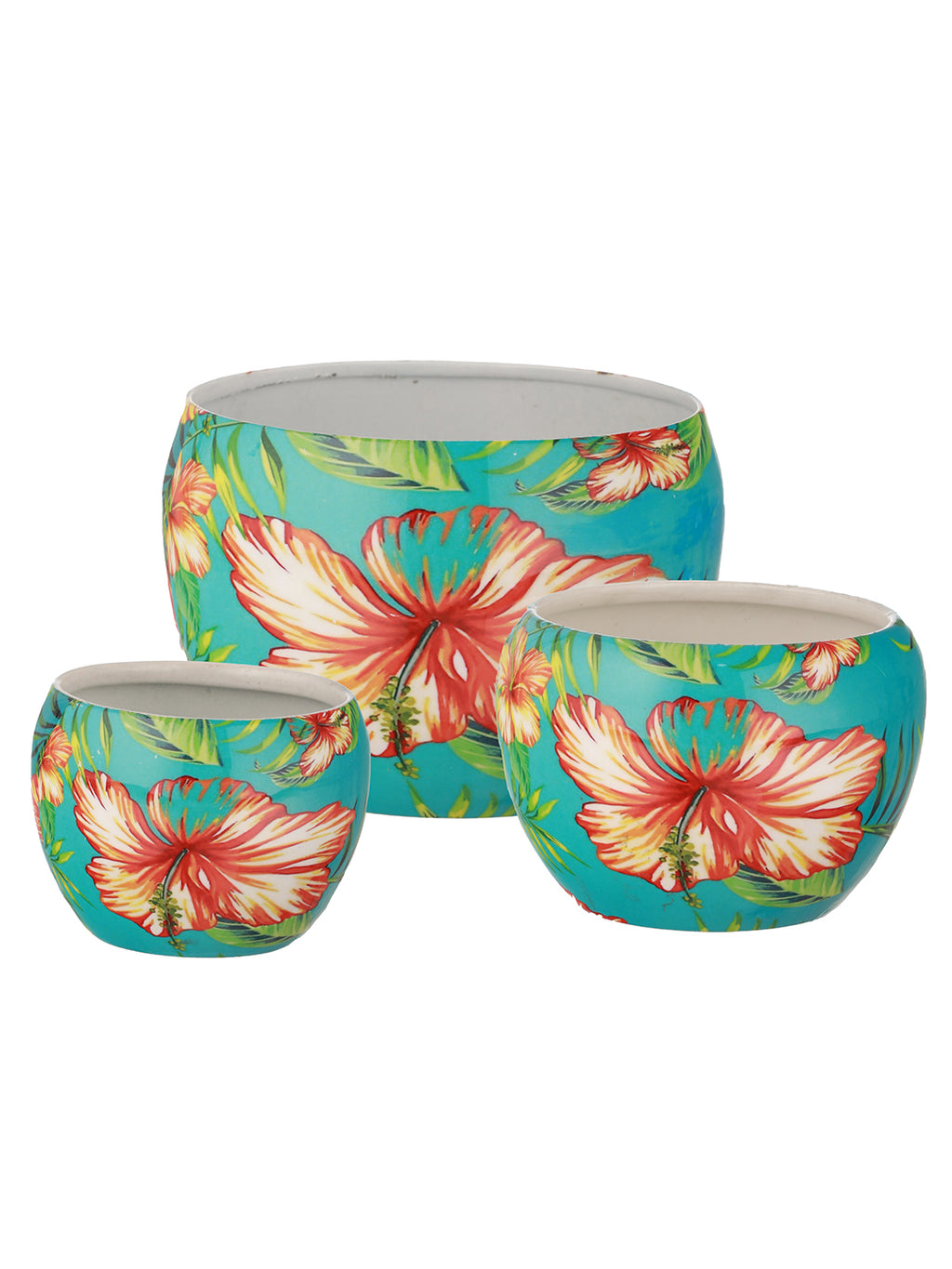 Hibiscus Handcrafted Planter - Set Of Three