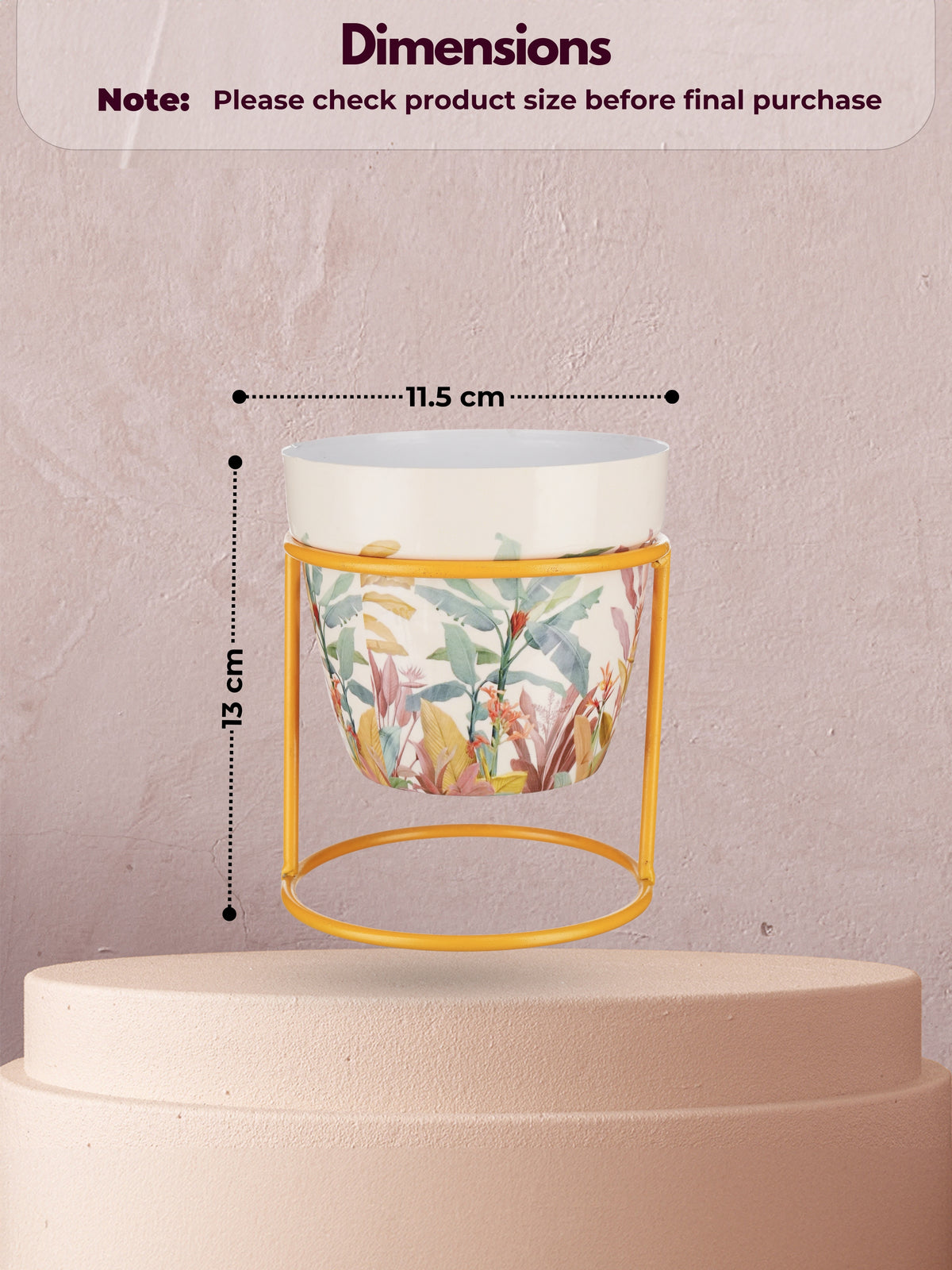 Set of 2 Floral Metal Planters with Gold Stand