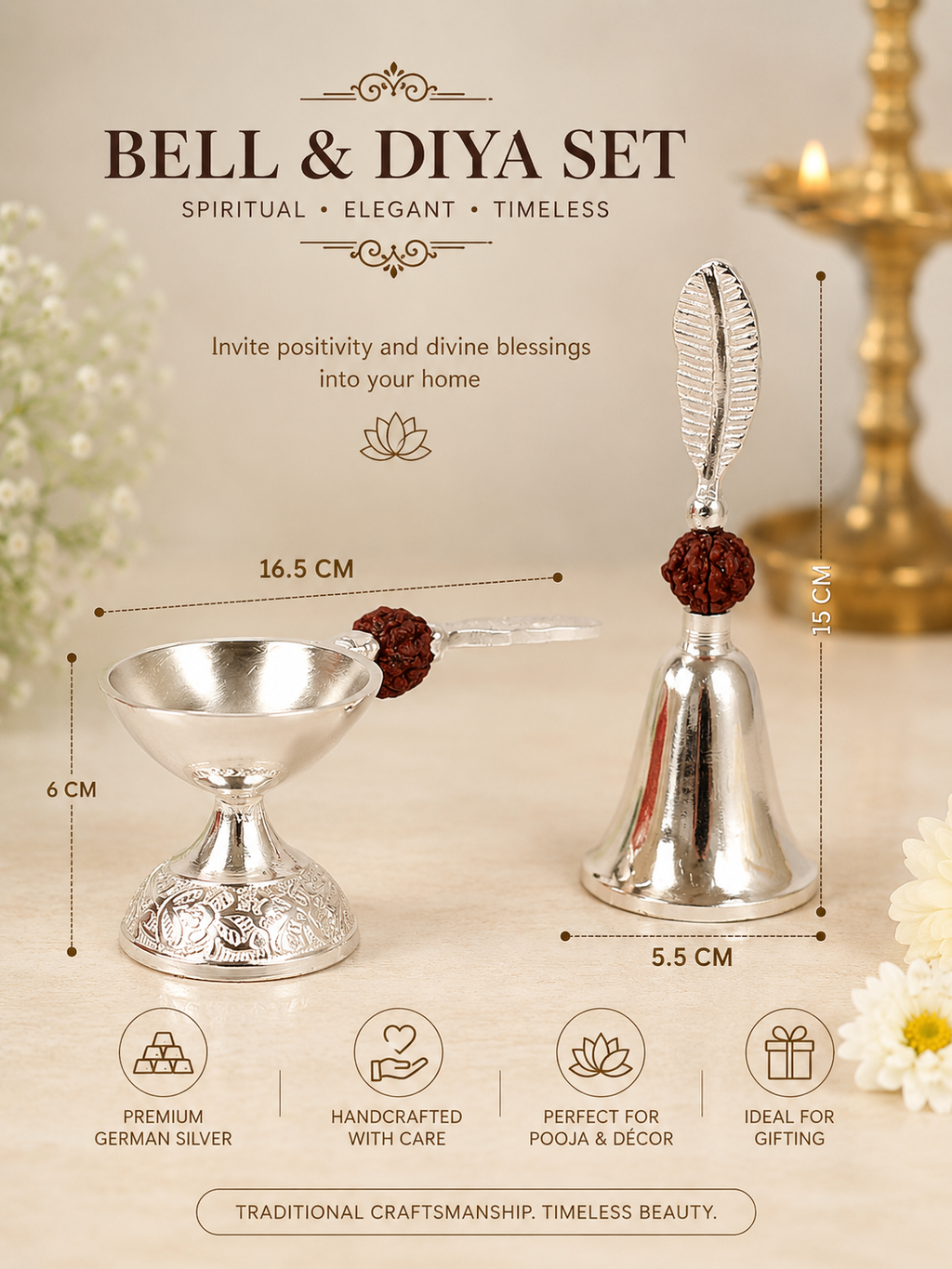 Sacred Aura Bell & Diya Combo