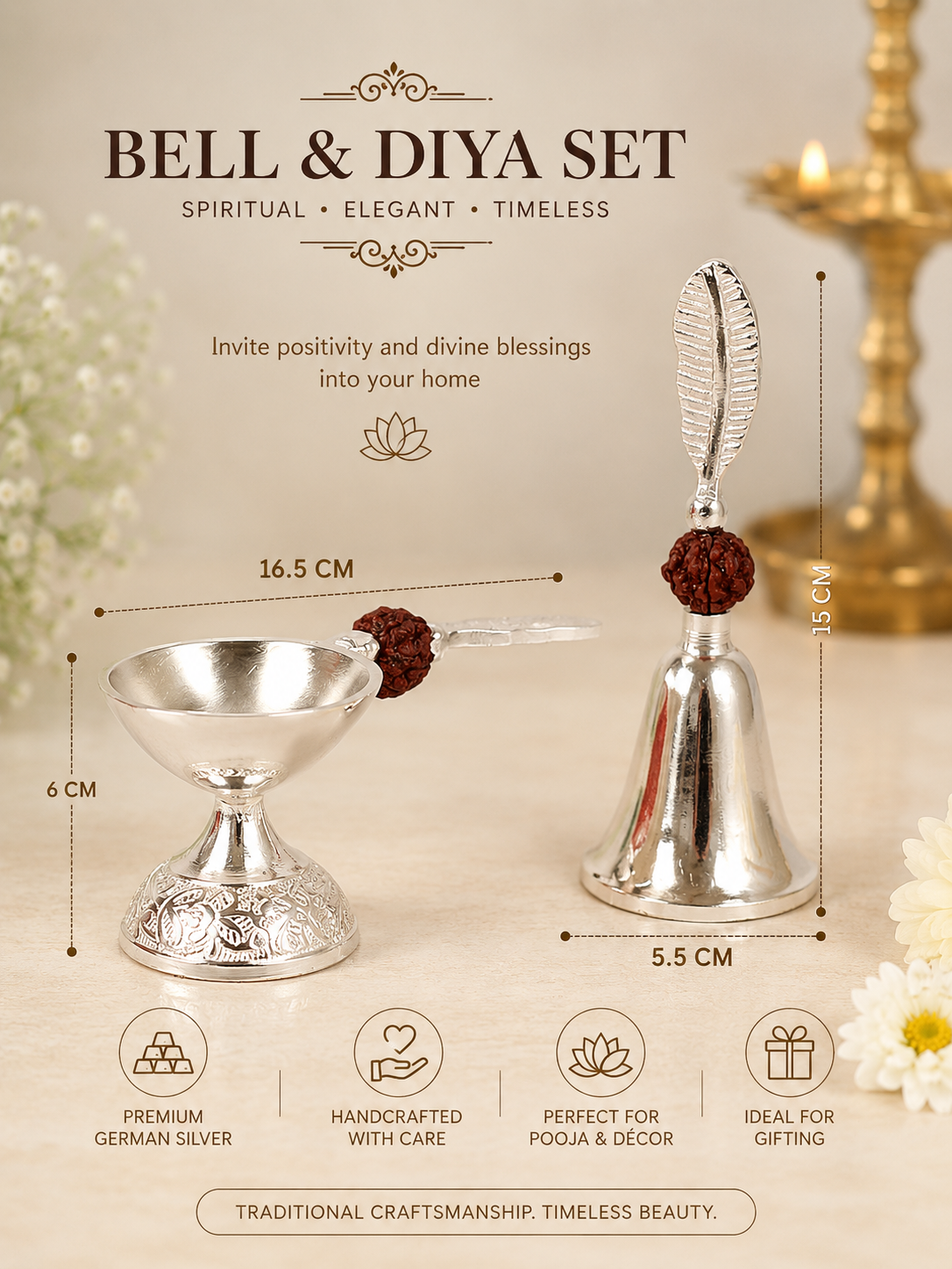 Sacred Aura Bell & Diya Combo