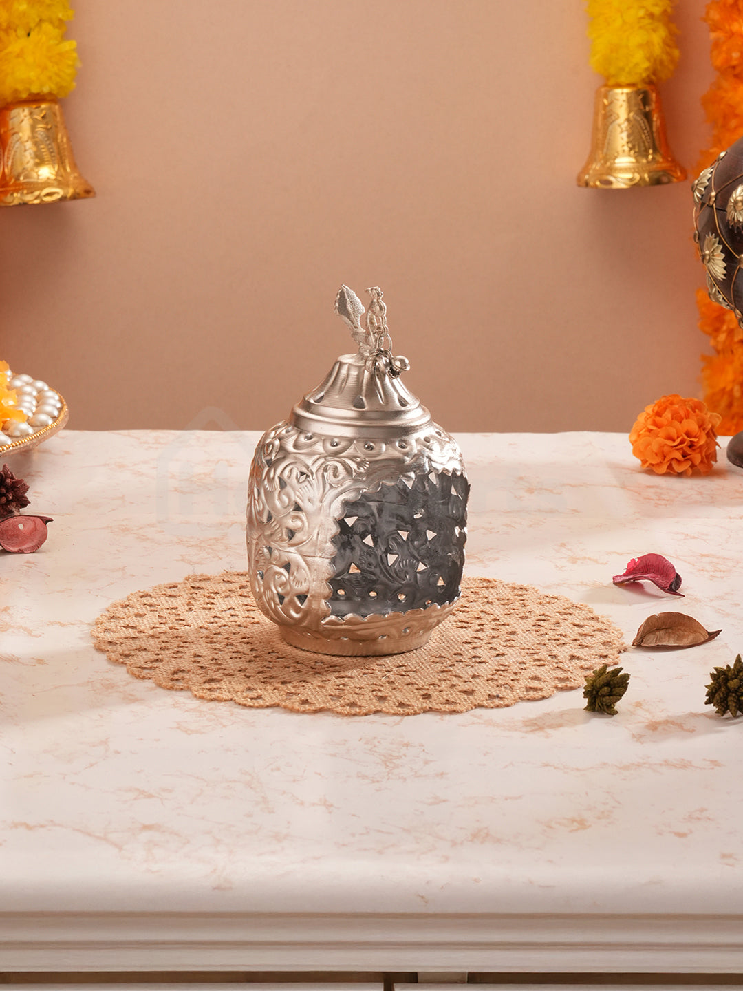 DivineNest Antique Silver Diya (set of 2)
