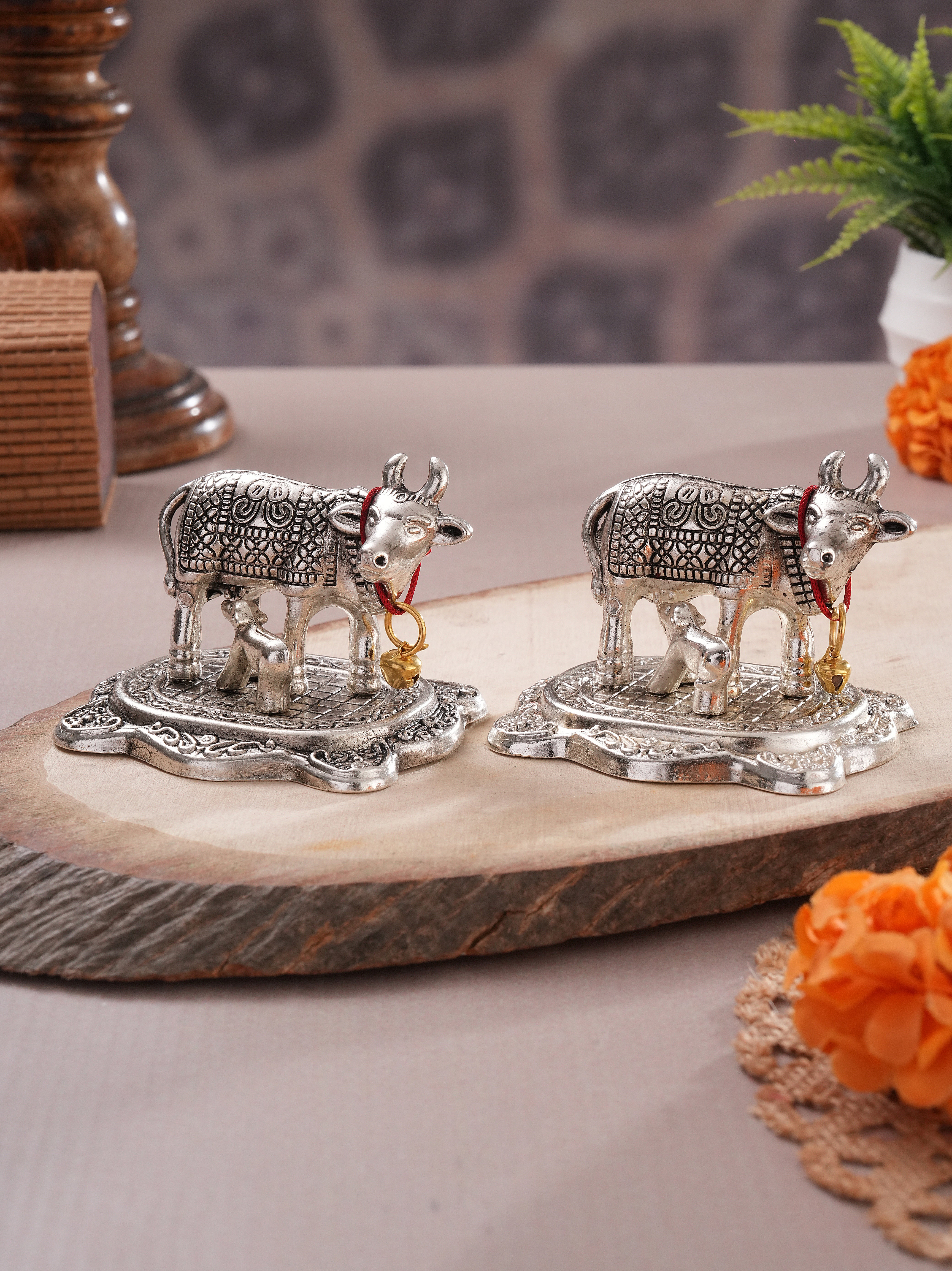 German Silver Kamdhenu Cow & Calf