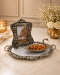 Vintage Peacock Tray with Floral Photo Frame