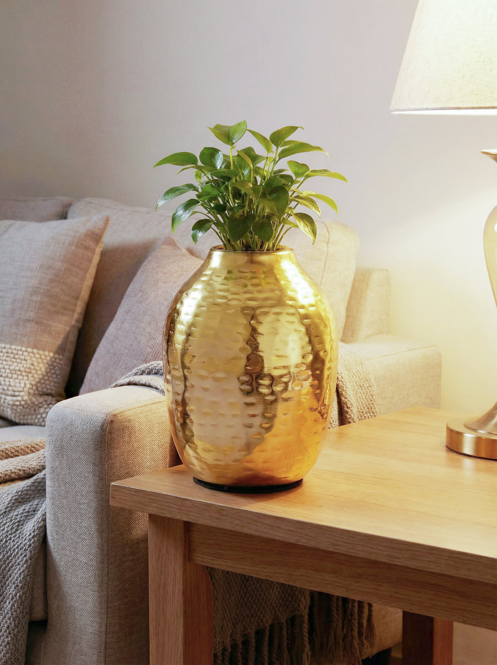 Handcrafted Hammered Gold Metal Flower Vase
