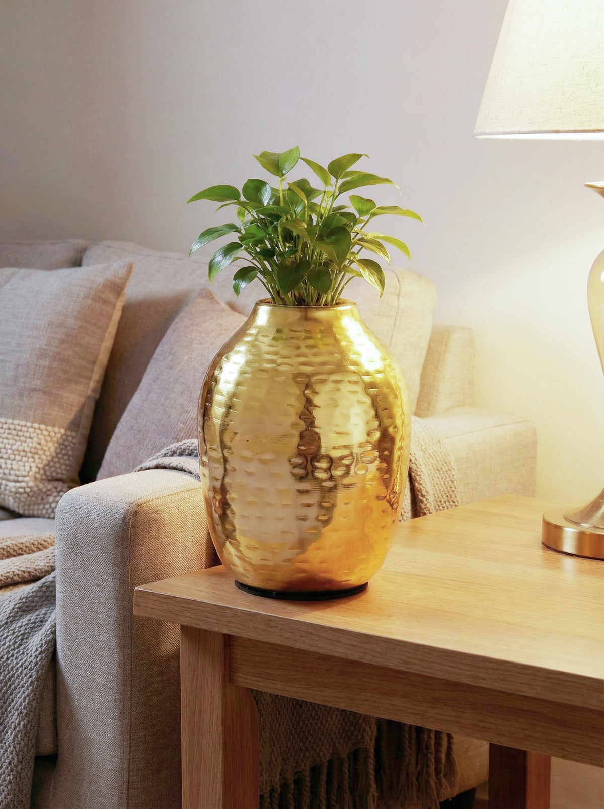 Handcrafted Hammered Gold Metal Flower Vase