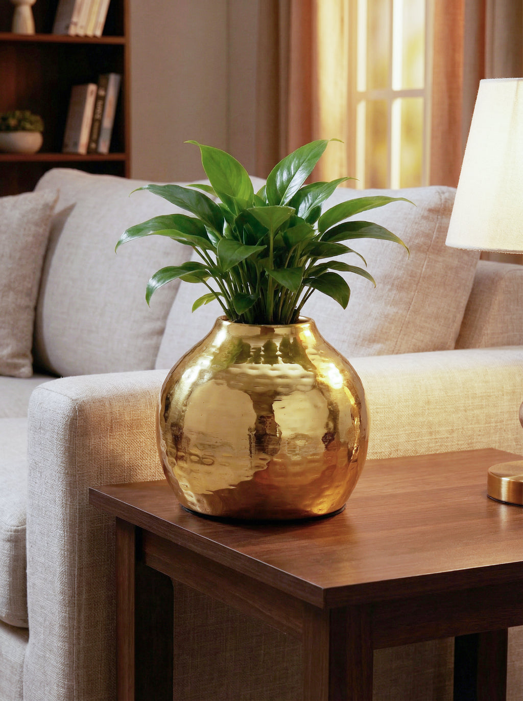 Handcrafted Hammered Gold Metal Flower Vase