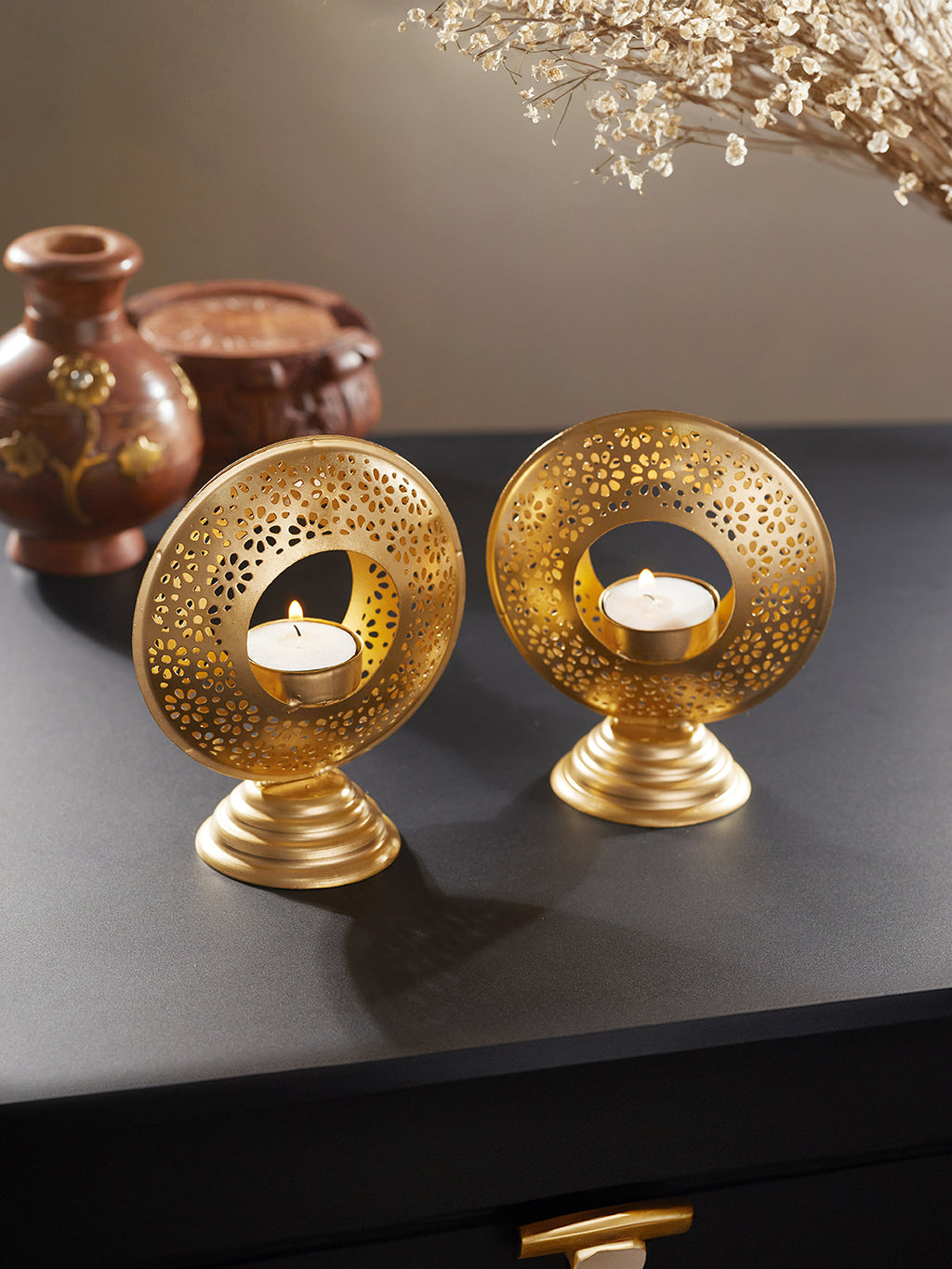 Radiant Metal Tealight Holders-Set of 2